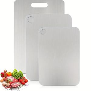 TEMU 3pcs 스테인레스 스틸 절단판 세트 | 식품 안전, 청소가 쉬움, 내구성 | 과일, 야채, 고기 및 빵을 위한 | 야외 캠핑 및 하이킹에 이상적