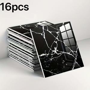 TEMU 8pcs/16pcs 고광택 백색 대리석과 같은 도자기 타일 스티커 - 주방, 욕실, 거실, 침실, 벽난로에 적합한 방수 및 방유 대리석 벽판 - 내마모성 바닥 스티커.
