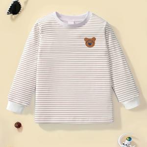 TEMU 남아용 곰 그래픽 긴팔 티셔츠 - 캐주얼하고 편안한 크루 넥 상의, 봄/여름에 완벽합니다.