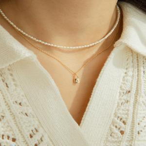 [프리모떼] (SET) PETIT TINY PEARLS NECKLACE + MINI LOCK NECKLACE