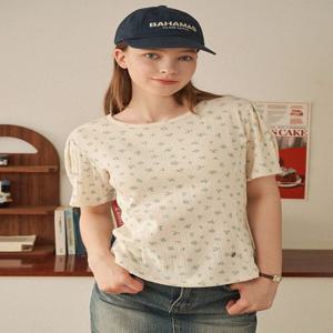 [44-120] Jellybean Flower Slim Fit Tee 젤리빈 플라워 슬림 핏 티 (여름/꾸안꾸/데일리룩/캠퍼스룩/출근룩/러블리룩/플라워패턴/핀턱/다이마루/빅사이즈/자체제작)