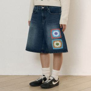 로씨로씨 X 그래피커스 Bermuda Crochet Jeans [MIDDLE BLUE]