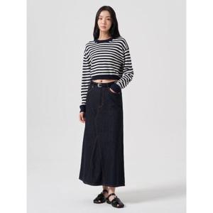 A라인 데님 롱 스커트  네이비 (324827LPER)