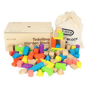 토도리브로 원목블록 100pcs 목재 케이스 포함