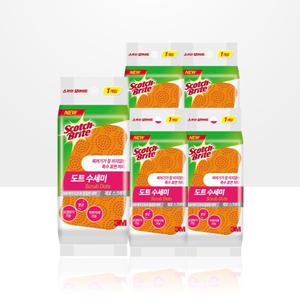 3M 음식물이 끼지않는 제로스크래치 도트 수세미 1입 x 5개