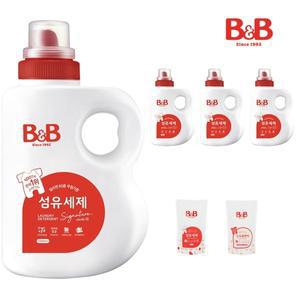 [비앤비]유아 섬유세제 1500ml 용기형 4입+증정품 800ml 2입(세제 1 유연제 1)