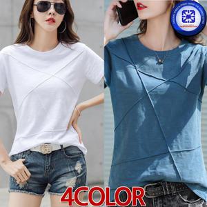 여성 봄여름 시원한 BACKSTITCH 사선 콜라주 반팔티셔츠 4칼라