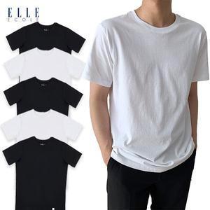 [엘르][ELLE]5장세트 무지티 베이직 라운드 반팔 티셔츠 XS-XXL 남녀공용 , 빅사이즈 기본템