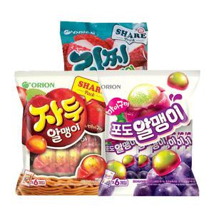 오리온 마이구미 알맹이 6번들 216gx3종(리찌,포도,자두)