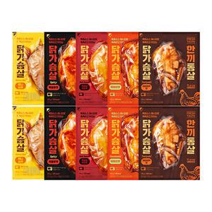 한끼통살 통살 닭가슴살 5종, 10개(허니소이, 핵불닭맛, 핫양념치킨맛, 떡볶이맛, 데리야끼맛)