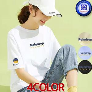 여성 봄여름 RAINDROP 레인드롭 라운드넥  스판코튼 반팔 티셔츠 4칼라