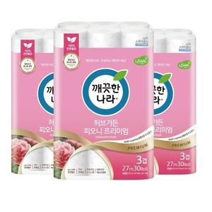 깨끗한나라 허브가든 벚꽃피오니 프리미엄 화장지(3겹) 27M 30롤 x 3팩