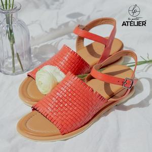[CJ최저가][최초가 199000] 소가죽 4cm 웨지 위빙 샌들 R223SE01