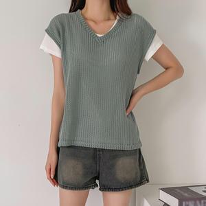 여성 여름 스카시 그물 펀칭 시스루 니트 베스트 루즈핏 조끼