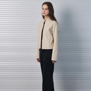 페이크레더 숏 바이커 자켓 Light Beige_K244PSI702