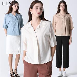 [리스트][리스트]  코튼 레이어 라펠 블라우스
