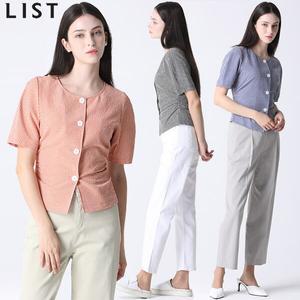 [리스트][리스트] 깅엄 체크 라운드넥 블라우스