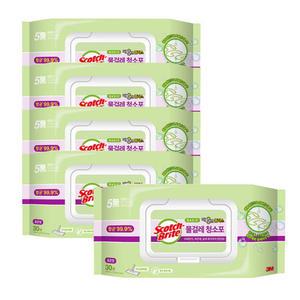 3M 스카치브라이트 베이직 물걸레 청소포 더블액션 플러스 표준형 30매 5개