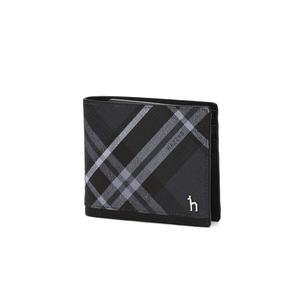 [헤지스](광주신세계)[DUBLIN] 블랙 체크 가죽 2단 반지갑 HJWA5E866BK