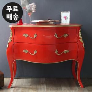 델피 원목 엔틱 2단 서랍장 콘솔 체스트 슬림(레드)