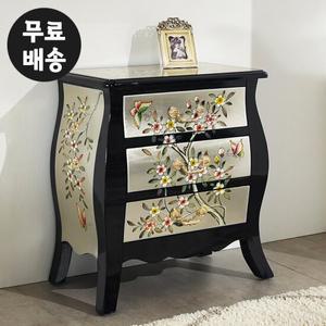 밀란 엔틱 3단 서랍장 협탁 높은 침대옆 미니 수납장