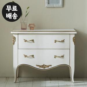델리 원목 엔틱 2단 서랍장 소형 미니 수납장(크림)