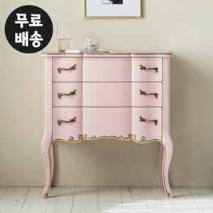 리버 원목 엔틱 3단 서랍장 콘솔 삼단 고급(핑크)