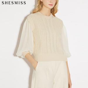 [쉬즈미스] 쉬폰 콤비 니트 탑 블라우스 (택가격 168000원)