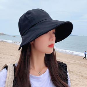 여성 여름 태양 모자 부드러운 코튼 레이디 소녀 컬러 가능한 야외 양산 해변 조정 솔리드 어부 양동이