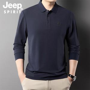 JEEP SPIRIT 봄 가을 남성 카라넥 긴팔 티셔츠 캐주얼 솔리드 카라넥 폴로티셔츠