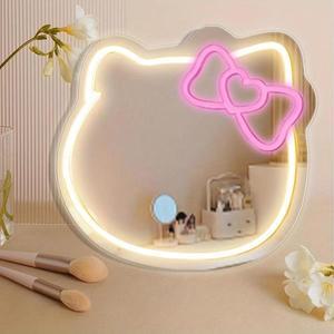 핑크 헬로 키티 LED 네온 고양이 거울 로그인 침실 인테리어 미용실  스튜디오 벽행거 메이크업 예술