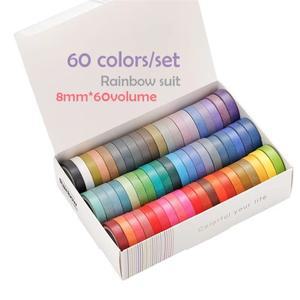 60 상자 기본 솔리드 컬러 Washi 테이프 레인보우 마스킹 장식 접착 스티커 스크랩북 일기 편지지