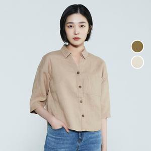 [롯데백화점]버커루 여성 린넨 크롭 기장 5부 소매 셔츠 B232SH530P