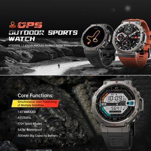 T-Rex 3 군용 스마트 시계 Bulit-in GPS 나침반 고도계 기압계 5ATM 방수 AMOLED Bluetooth 통화 Smartwat
