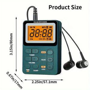 QINGLV-IM  SH-01M 다기능 휴대용 FM/AM/MP3 디지털 이어폰 라디오 TYPE-C 인터페이스 600mAh 대용량 충전