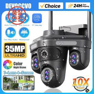 폭격기 모양 35MP 7 렌즈 PTZ 카메라 10X 줌 4 화면 WiFi AI 자동 추적 무선 CCTV 스마트 보안 스포트라이