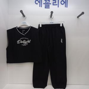 [에꼴리에]쿨 스판 브이넥 셋업 조끼 쿨 스판 와이드 조거 바지(24B5751 5752  BK