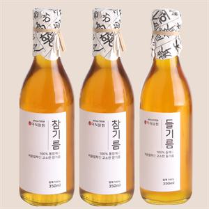 미식상회 100% 대용량 저온압착 참기름 350ml+참기름 350ml+들기름 350m l