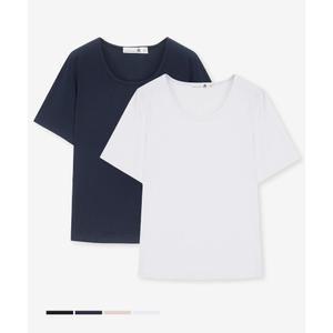 [2PACK] 베이직하우스 여성 U넥 오버핏 스판 반팔티셔츠