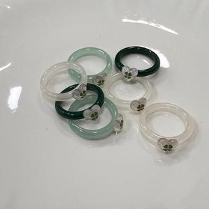 하트 네잎클로버 행운 럭키 초록 그린 그리너리 아크릴 호마이카 국내제작 반지 우정링 소품샵