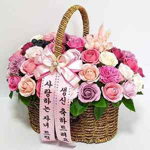 비누꽃바구니 50송이 비누꽃 꽃바구니 부모님결혼기념일선물 개업선물 어버이날 스승의날