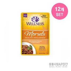 웰니스 캣 헬시 인덜전스 머셀 닭고기+연어 85g x12개(set) /고양이주식파우치/웰니스