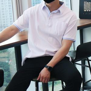 [우기브로]WBO 남자 빅사이즈 포인트 배색 고시 카라 반팔티