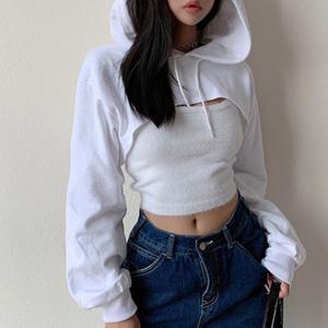 반팔 크롭 후드티 여성용 긴 소매 후드 스웨터 심미적 펑크 힙합 댄스 플레인 섹시 레이브 컷 아웃 루즈 슈