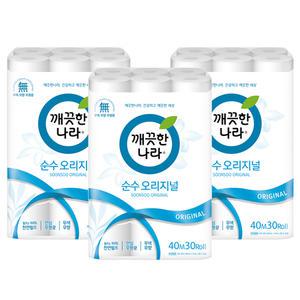 순수 오리지널 2겹 화장지 40M X 30롤 3개