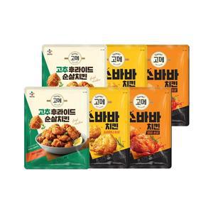 고메 고추후라이드 순살치킨 450g x2개+소바바 소이허니 순살 375g x2개+소바바 양념 순살 375g x2개