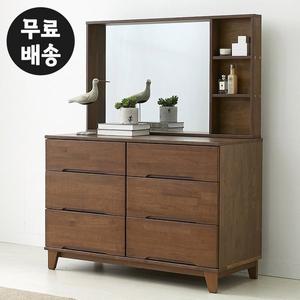 [벤티스가구]레빈 고무나무 원목 와이드 화장대세트 서랍장형 수납장 화장대 넓은 거울 예쁜가구