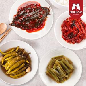 밥도둑4종 반찬 무말랭이 1kg+깻잎무침 1kg+간장고추1kg+궁채장아찌1kg