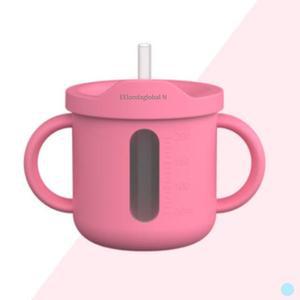 주니 유아 아기 실리콘 이유식 빨대컵 핑크 200ml