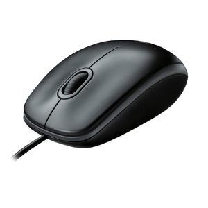 로지텍 B100 유선 마우스, 컴퓨터 및 노트북용 USB 오른손 또는 왼손용 - 검은색